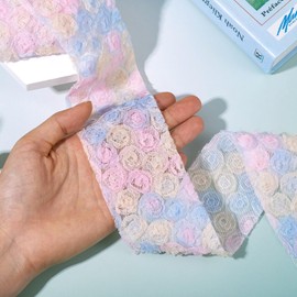 Cheriswelry 1 Yards Flower Lace Trim Ribbon 2-3/8 inch Embroidery 3D Rose Lace Trim Polyester Mesh Flower Ribbon Colorful Sewing Gift Wrapping Ribbons for Cloth Wedding DIY Craft Supplier