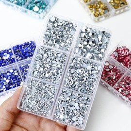 Briskbloom 10000PCS Mine Silver Rhinestones for Crafts Shoes Clothes, Silver Flatback Nail Rhinestones, Flat Back Diamond Tumbler Bedazzling Kit, Mixed 2/3/4/5/6mm Glue Fix Rhinestone Gems