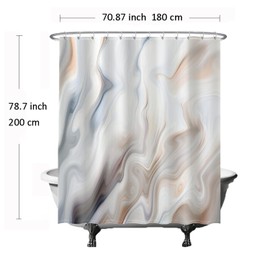 Ulticool Shower Curtain - Marble Waves Brown Sepia - 180 x 200 cm - Washable - Anti Mould - with 12 Rings - White Beige