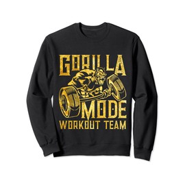 Gorilla Mode Workout Team Dumbbell Beast Gym Fitness Gold Sweatshirt, black