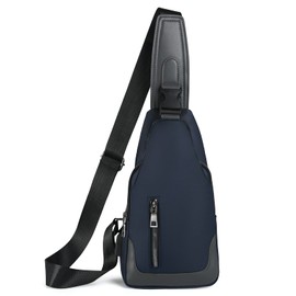 Aucuu Men's Chest Bag, Waterproof Shoulder Bag, Leisure Chest Bag with USB Charging Port, Travel Backpack for Hiking, Cycling, Travel, Camping (with 1 x USB), Blue, 54