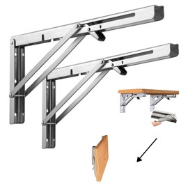 Folding Console 250 mm Heavy Duty Stainless Steel, Pack of 2 Folding Angle, Load Capacity up to 50 kg, Folding Heavy Duty Console Bracket for DIY
