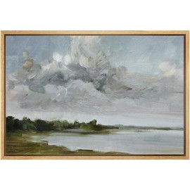 SIGNLEADER Framed Canvas Print Wall Art Tranquil Lakeside Trees Reflective Water Scenery Illustrations Fine Art Colorful Multicolor Warm for Living Room, Bedroom, Office - 16"x24" NATURAL