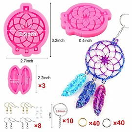 Kettion 103 Piezas Molde para Atrapasueños, Resina Moldes de Silicona para Pendientes de Pluma Colgante llavero
