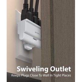 Fosmon 3 Outlet Adapter, 3 Way Rotating Outlet Plug Adapter, Swivel Plug Outlet 90 Degree Right Angle Plug Adapter, Three Way Rotating Electrical Outlet Wall Extender Indoor, 3-Prong, Grounded-4 Pack