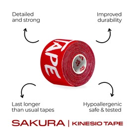 RoninTape® Sakura - Pack of 1 Tape - Kinesio Premium Crossfit, Kinesiological, Physiotherapy, Health, Muscles, Taping (Red)