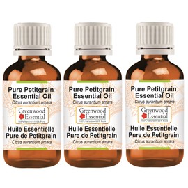 Greenwood Essential Pure Petitgrain Essential Oil (Citrus aurantium Amara) Steam Distilled (Pack of Three) 100ml X 3 (10 oz)