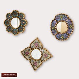 Small Accent Wall Mirror set of 3 - Decorative Vintage mirrors of 6" for wall decor, Peruvian Mirrors Vanity with bronze leaf 'Miraflores'