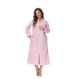 INK+IVY Embossed Plush Front Zipper Robe for Women - Soft Sleepwear Pajamas, Housecoat - Ladies Bathrobe Loungewear with Pocket, Collar & Cuff, Chalky Rose, L, Chalky Rose, One Size