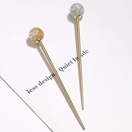 2Pcs Simple Elegant Round Ball Metal Hair Stick Fork Chignon Pin Lollipop Shape Decorative Hairpin Chopsticks Hair Jewelry for Women Lady Teen Fashion Hair Updo Making Accessories, Silver and Gold