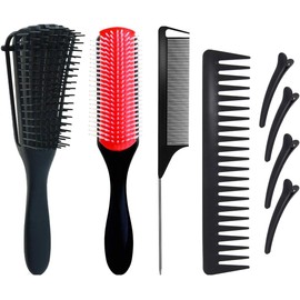 4 Cepillos para Cabello Rizado, Peine para Cabello Lacio + Cepillo Desenredante + Cepillo de Pulpo para Rizos + Peine de Cola, Cepillos y Peines para Cabellos Finos y Gruesos, Uso en Seco y Mojado
