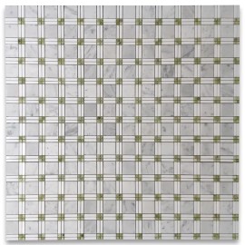 Stone Center Online C262XP Carrara White Marble Plaid Tartan Mosaic Tile Green Thassos Polished