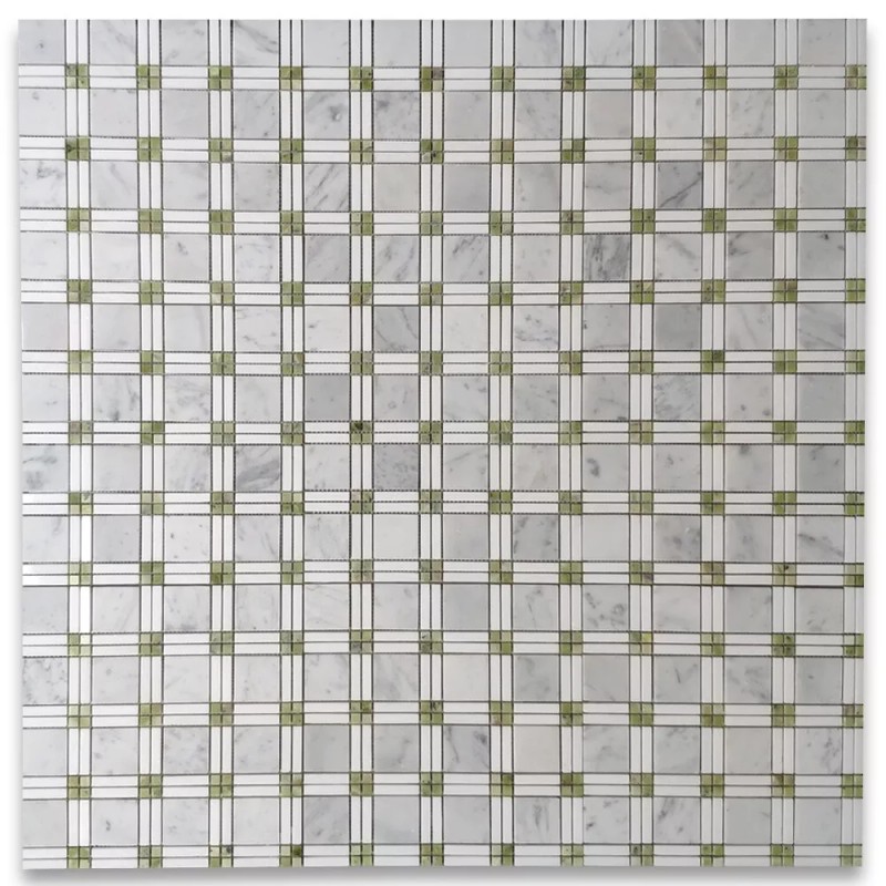 Stone Center Online C262XP Carrara White Marble Plaid Tartan Mosaic