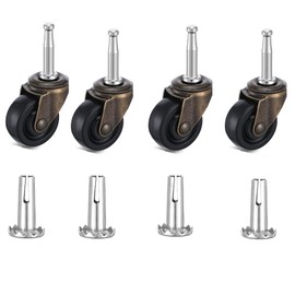 4-Piece Set of Antique Brass Rollers with Rubber Wheels Suitable for Tables, Sofas, wardrobes, Dressing Tables, cabinets, Chairs, 1-5/8-inch Pole Roller Replacement, Suitable for Hardwood Flooring
