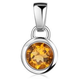 MATERIA by Matthias Wagner Women's Necklace Pendant 925 Silver Round Citrine Gemstone Chain, Gemstone