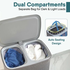 XABITAT Xabitat Dual Section 90l Laundry Basket with Lid C Tall divided Double Laundry Hamper with 2 Removable Washable Bags, Large Laundry Sorter for Easy Clothes Separation with Wheels