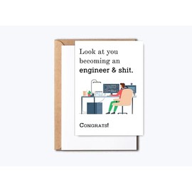GreenStar Gifts Engineer Graduation Card - Engineer Greeting Card - 5 x 7 Inches - Modern Style - Letter Print - White/Neutral
