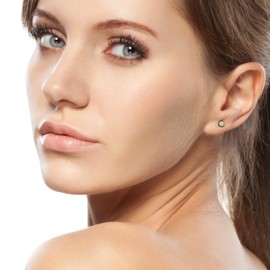 Hoberta Real 10k White Gold Diamond Cut Circle Stud Earrings with Screw back for Women Girls Men for Sensitive ears Small & Minimalist Dot Studs Jewelry for Christmas Gifts(8mm)