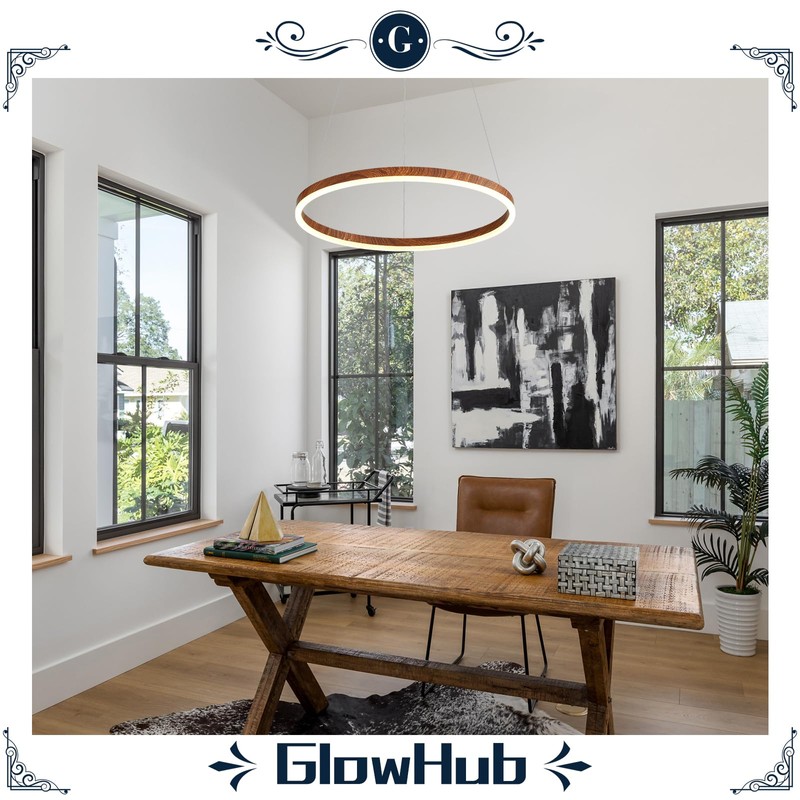 Modern LED Chandelier, 1-Ring LED Pendant Light Fixture with Remote