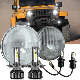 HMCYCI Fit For Wrangler (1997-2006) 2Pcs 7 inch Headlight Round Housing+2pcs H4 LED Bulbs Hi/Lo Beam+2Pcs H3 LED Fog Light Bulbs, Front Light Housing | Classic Look Preservation