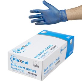 FleXcel Vinyl Gloves, Powder Free, Medical Grade, Food Safe, Latex Free, Box of 100 (Blue, Extra Large)