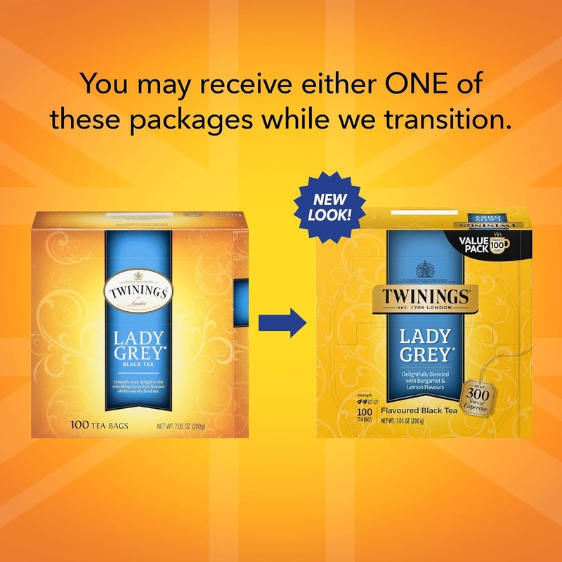Twinings Lady Grey Black Tea Individually Wrapped Bags, 100 Count