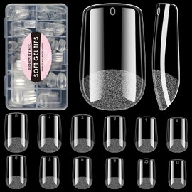 Short Square Soft Gel Nail Tips, BORNBYME 216 PCS Pre Buff Full Cover Shaped Nail Extenison Tips Half Matte Gel X Nail Tips