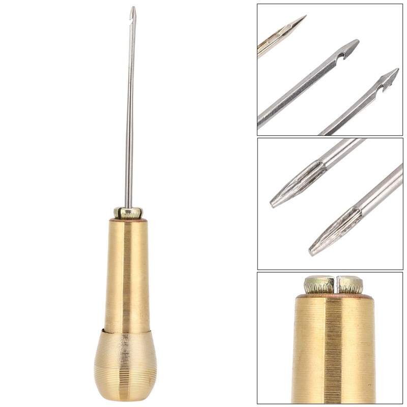 Chazcool 2 Set Leather Sewing Awl Needle with Copper Handle