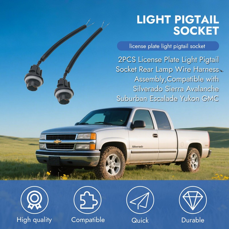 2 Pcs License Plate Light Socket Black Rear Lamp Wire