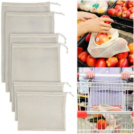 Rosenstein & Söhne Laundry Net Set of 6 Fruit and Vegetable Bags, 100% Cotton, 3 Different Sizes (Shopping Bags, Foldable Shopping Bag, Garlic), White
