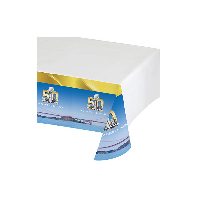 Creative Converting Super Bowl 50 Plastic Printed Tablecover, 54 x