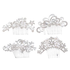 FRCOLOR 4pcs Rhinestone Hair Comb Elegant Bridal Accessories for Weddings Engagements and Special Occasions Assorted Patterns for Women and Girls and Shiny Design