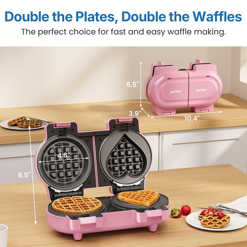 Sunvivipro Double Waffle Maker Featuring Dual Removable Nonstick Plates, One-Button
