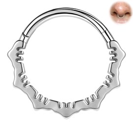 BodyAce 16G Septum Rings Hinged Nose Clicker, Flower Tragus Hoops Earring Stacked Nose Rings, Gold Conch Daith Piercing 8mm 10mm Cartilage Jewelry [Flower:10mm;Silver]