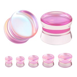 ZS 1 Pair Double Flared Gauges for Ears, Solid Glass Ear Gauge Plugs Earrings for Women Men, Colorful Ear Stretch Expanders 2G 0G 00G 1/2" 9/16" (Pink, 9/16")
