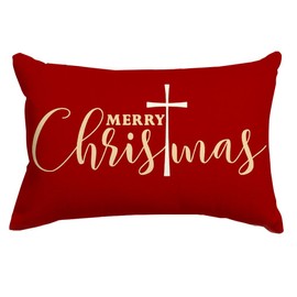 RABUSOFA Christmas Pillow Covers 12x20 Inch Red Cross Christmas Decorations Indoor Christian Decorative Throw Pillow Cases Outdoor Winter Holiday Xmas Decorations Lumbar Cushion Covers for Couch