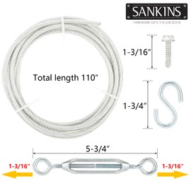 SANKINS Anti-Sag Gate Kits for Wooden Fence, Steel in Zinc, Anti-Sagging Gate Support Cable Kit Hardware, Gate Sag Frame Kit Hardware for Wooden Fence, Wood Gate Door Repair Kit for Outdoor, 1 Pack