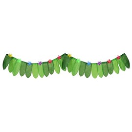 Lizzy Hawaiian Table Skirt with Leaves and Flowers (3.14m) | Hawaiian-style grass table skirt perfect decoration for Tropical Hawaiian summer Luau parties