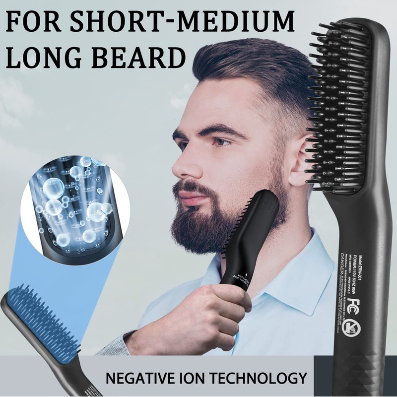 Beard Straightener for Men,Premium Heated Beard Brush w/Anti-Scald Feature,Beard Straightening