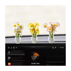 NYTKL 3PCS Flower Car Dashboard Decoration, Cute Funny Hydrangea Vase Rear View Mirror Ornament, Mini Faux Baby's Breath Daisy Flower Charm Dashboard Decor for Women Girls (Daisy)