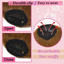 Clip-In Real Hair 100% Hairpiece Real Hair Clip in Bangs with Temple Remy Real Hair Fringe Air Bangs for Women (Light Brown)