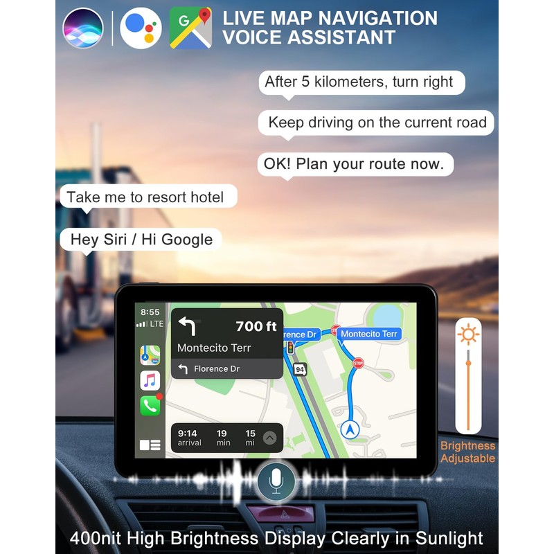Compatible Wireless Apple CarPlay Android Auto Screen fo Car, 7"