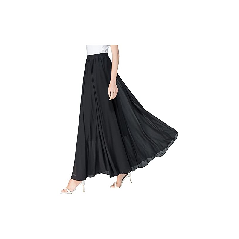 SYVENT Women's Chiffon Maxi Skirt Spring Summer Elastic Waist Lined