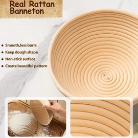 Sourdough Starter Kit, Sourdough Bread Baking Supplies, 9" Round & 10"Oval Rattan Banneton Bread Proofing Baskets Set, Bread baking tools,Silicone bread Sling