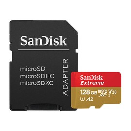 SanDisk 128GB Extreme microSDXC UHS-I Memory Card with Adapter - Up to 160MB/s, C10, U3, V30, 4K, A2, Micro SD - SDSQXA1-128G-GN6MA