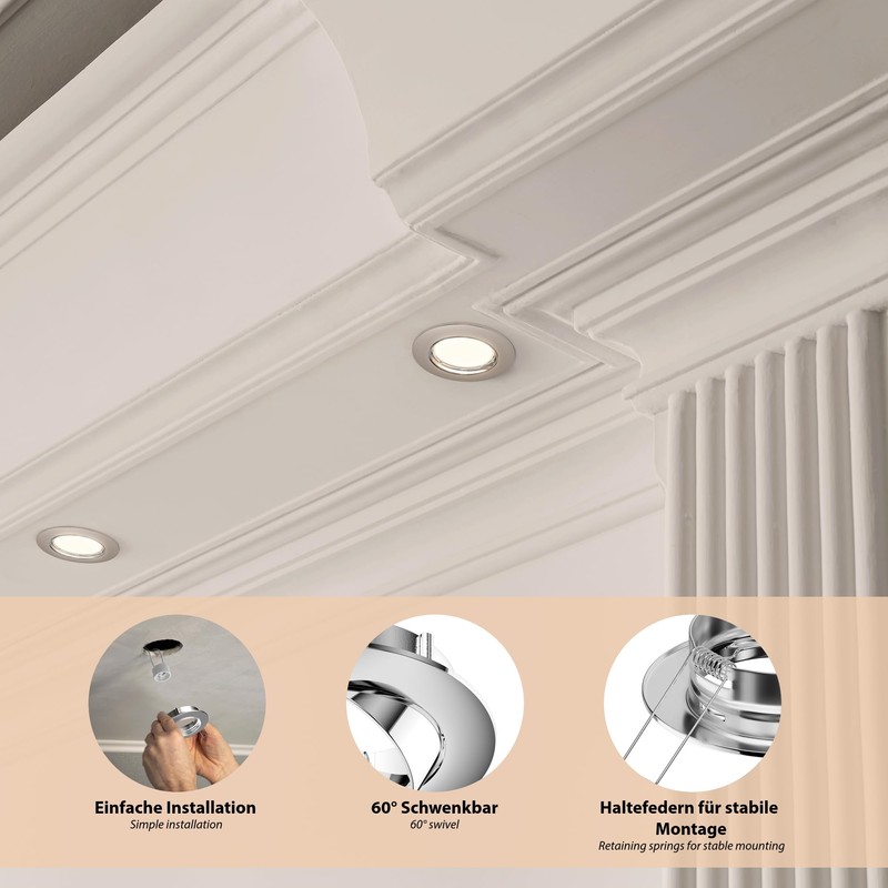 ledscom.de Circ Ceiling Mounting Frame Aluminium Pivoting Chrome (LED/Halogen/MR16/50 mm)