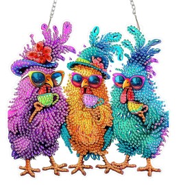 KEYIFA Diamond Painting Kit, DIY Color Rooster Diamond Art for Adults, Funny Diamond Art Hanging Special Shaped Rhinestone Window Art Ornaments Home Garden Wall Door Hanging Decoration, 20cm Width