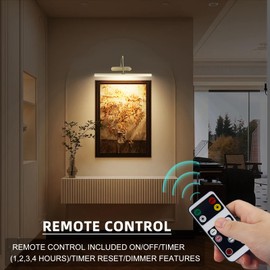 RAIFOOLLY Picture Light, 2 Colors Art Lights for Paintings,15.9" Battery Operated Wall Light,Remote Painting Light with Timer and Dimmable for Frame Portrait Dartboard(Antique Brass)