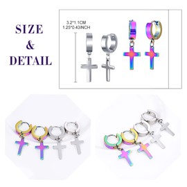 Feilok 2/3 Pairs of Hoop Earrings for Men Women Stainless Steel Stud Earrings Huggie Earrings Set Cross Hinged Cross Earrings Dangle Folding Earrings, Stainless Steel