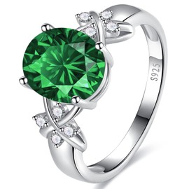 Yaresul 1.5/2.75 ct Oval Rings Women Ladies Rings Silver 925 6 x 8/8 x 10 mm Created Emerald/Sapphire Rings Engagement Ring Women's Wedding Promise Ring Size 49.3 (15.7) - 60 (19.1), Created Emerald